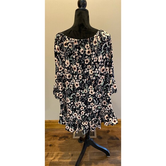 Terra & Sky Tunic Blouse Plus Size 2X Floral Print Ruffle Hem Bell Sleeve Boho - Picture 6 of 10